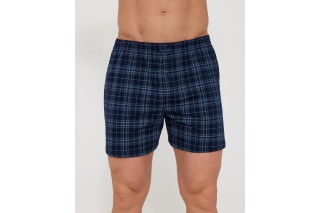 Мужские семейные трусы боксеры хлопок большого размера Cornette CM soft tartan синяя клетка