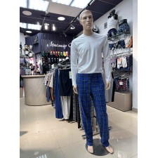 Брюки домашние мужские трикотажные 05/010 темно-синие в клетку