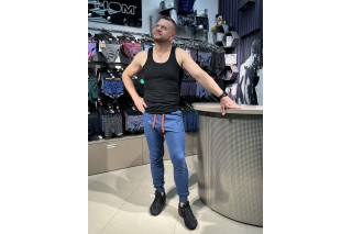 Брюки домашние мужские с манжетами синие Ceceba 30579