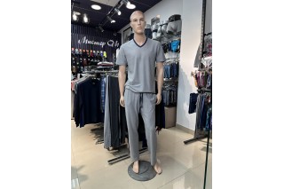 Пижама мужская с брюками и коротким рукавом серая Impetus Salsa