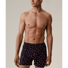 Мужские трусы боксеры семейные Atlantic, хлопок, темно-синие с красным, GMB-010