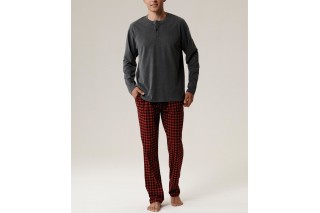 Мужская пижама Atlantic, хлопок, темно-серый меланж + красная, NMP-394
