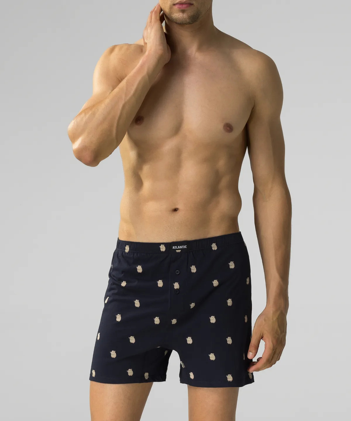 Мужские трусы боксеры семейные Atlantic 1 шт. в уп., хлопок, темно-синие, MBH-003