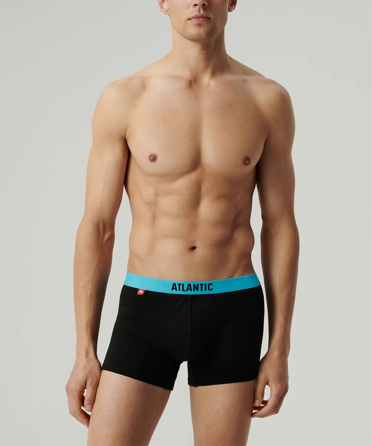 Мужские трусы шорты Atlantic 1 шт. в упак., хлопок, черные с цветной резинкой, SMH5-004